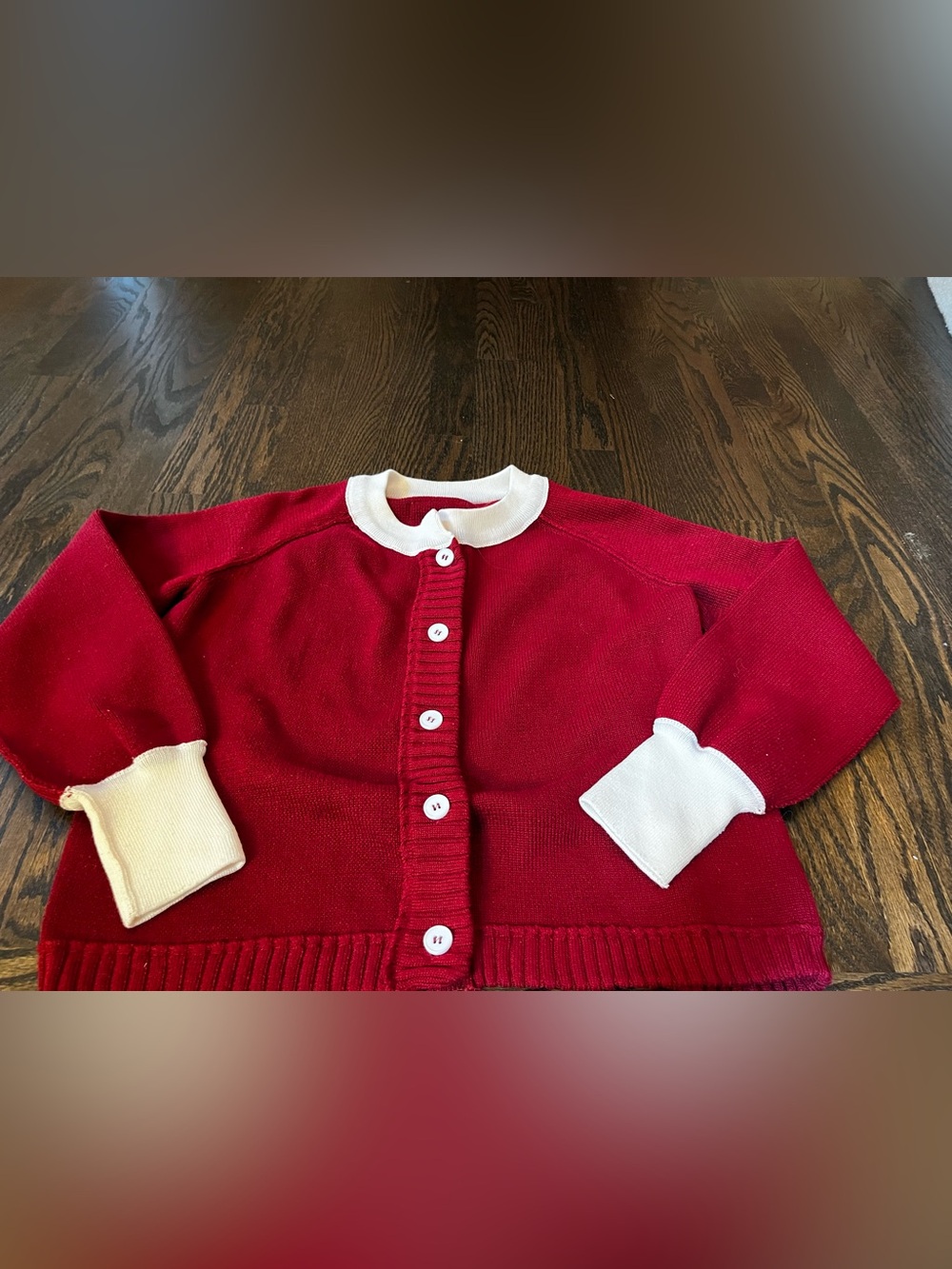 Women’s Cranberry Button-Up Knit Cardigan with Contrast Cuffs
